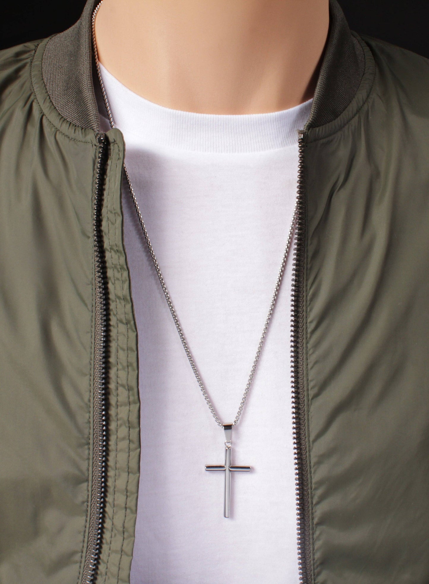 Large Stainless Steel "Bamboo" Cross Necklace