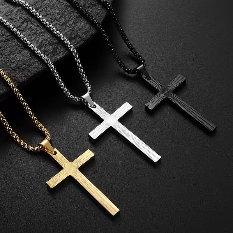 Sunburst Etched Cross Pendant