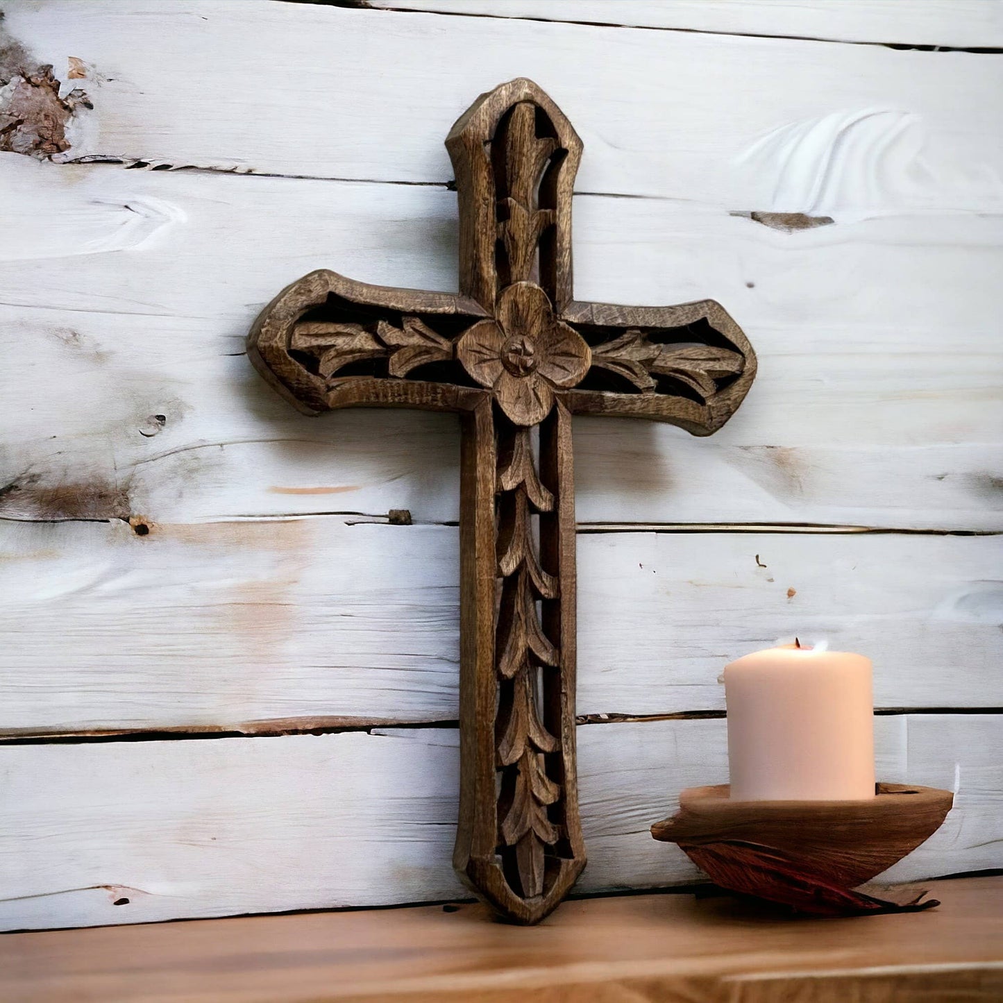 Rosemary Hand Carved Wood Wall Cross Clearance