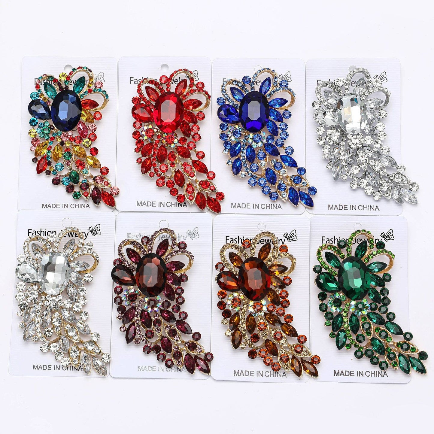 Large Rhinestone Leaf Oval Brooch Pin