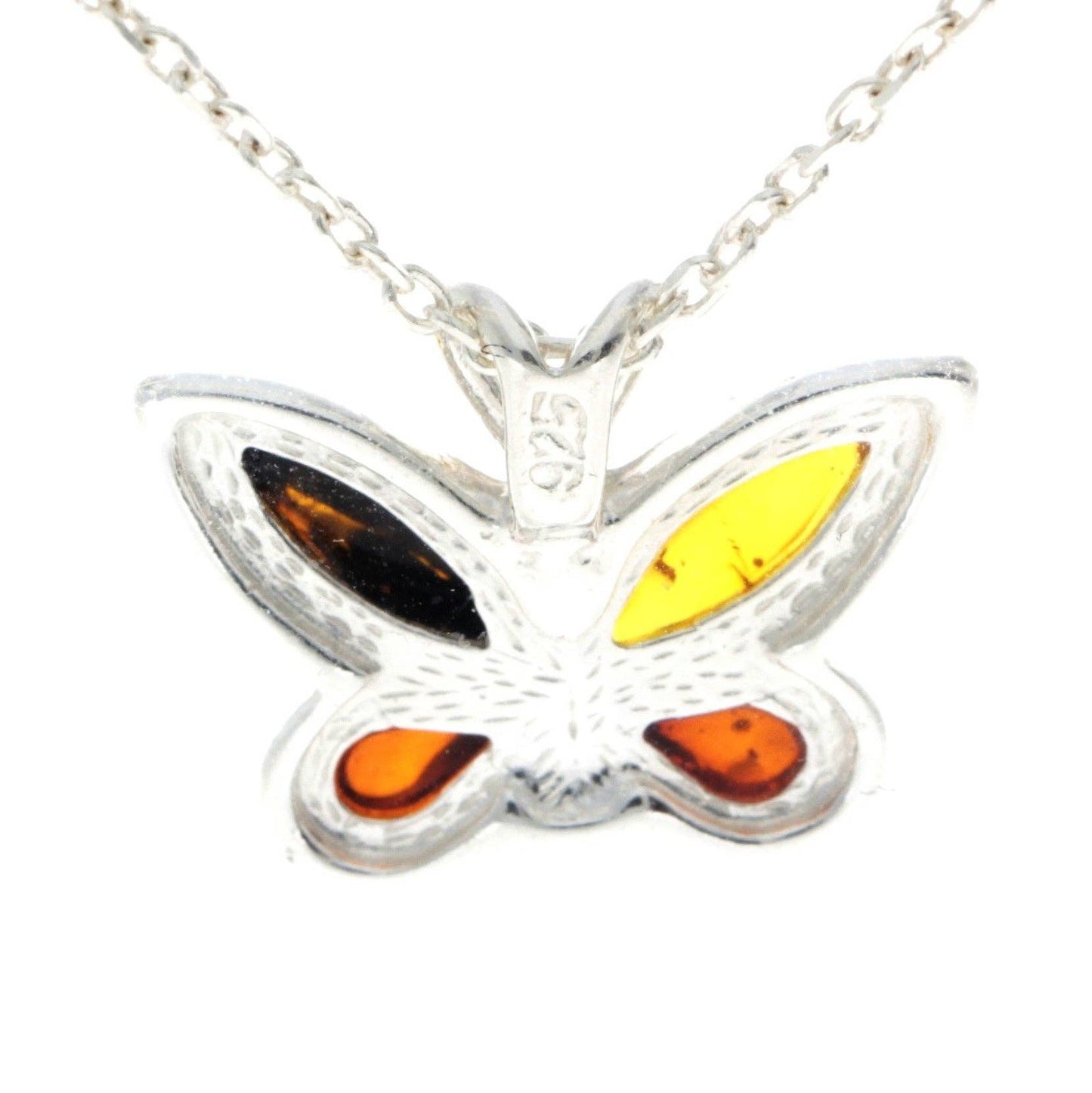 925 Sterling Silver & Baltic Amber Small Butterfly Pendant