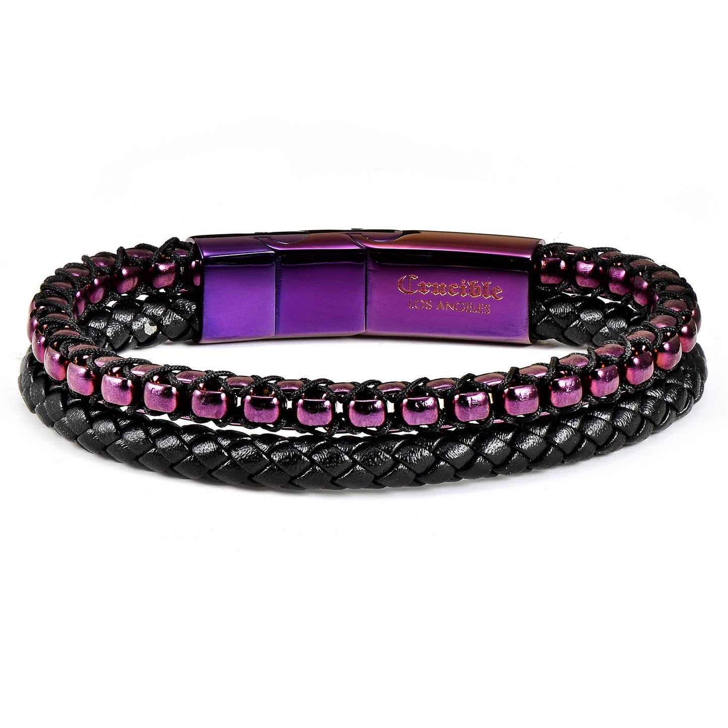 Crucible Stainless Steel Box Chain and Leather Bracelet