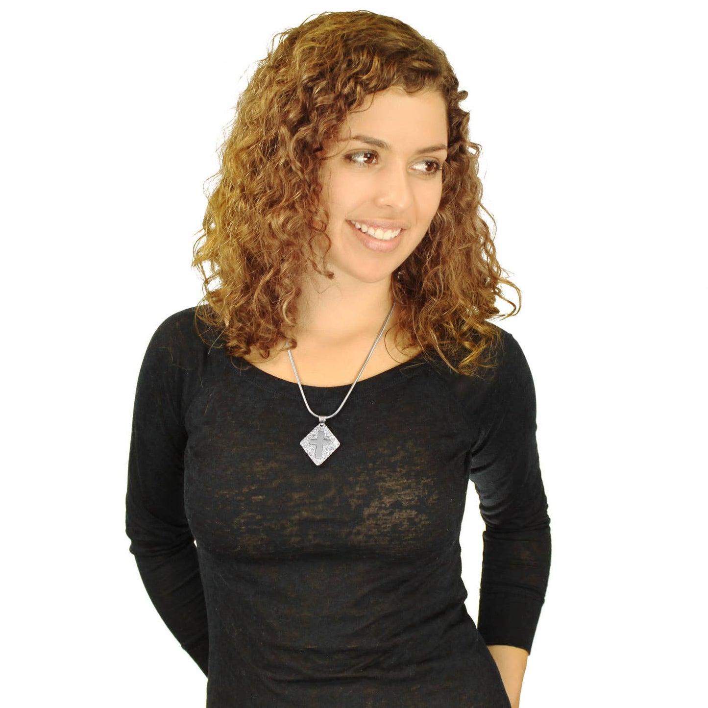 Laser-Cut Cross Diamond Shaped Stainless Steel Necklace