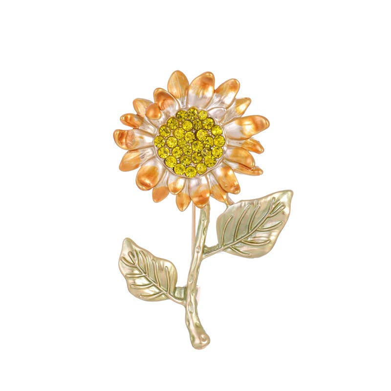 Rhinestone Sunflower Enamel Plant Brooch Pin