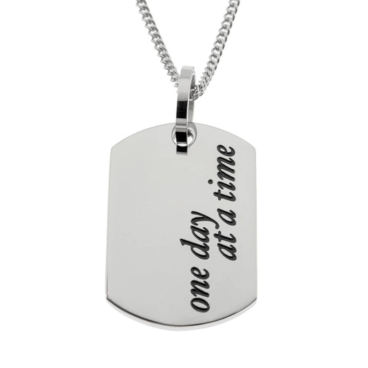 "One Day At A Time" Stainless Steel Dog Tag  Necklace