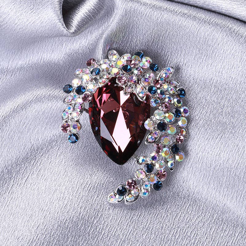 Rhinestone Jewel Flower Crescent Moon Necklace Pendant Brooch Pin