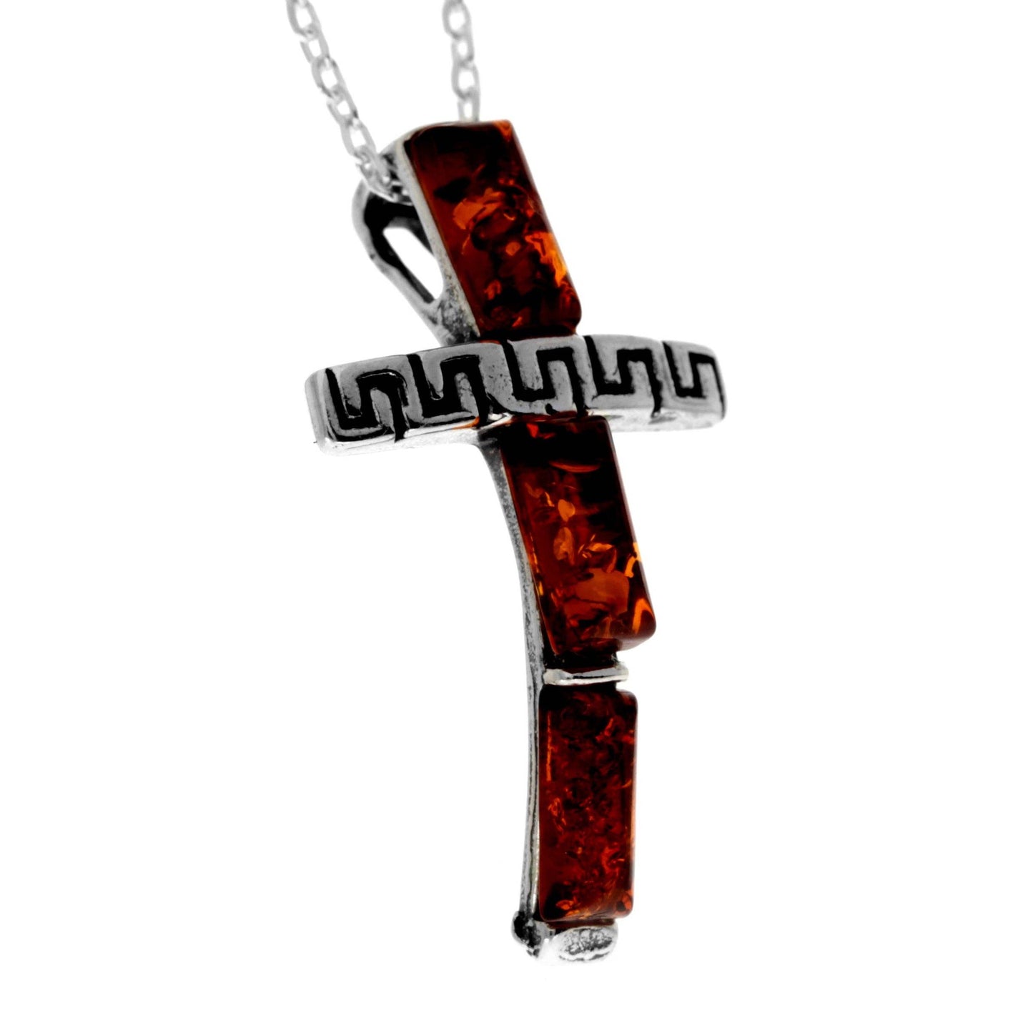 925 Steling Silver & Genuine Baltic Amber Modern Cross Pendant