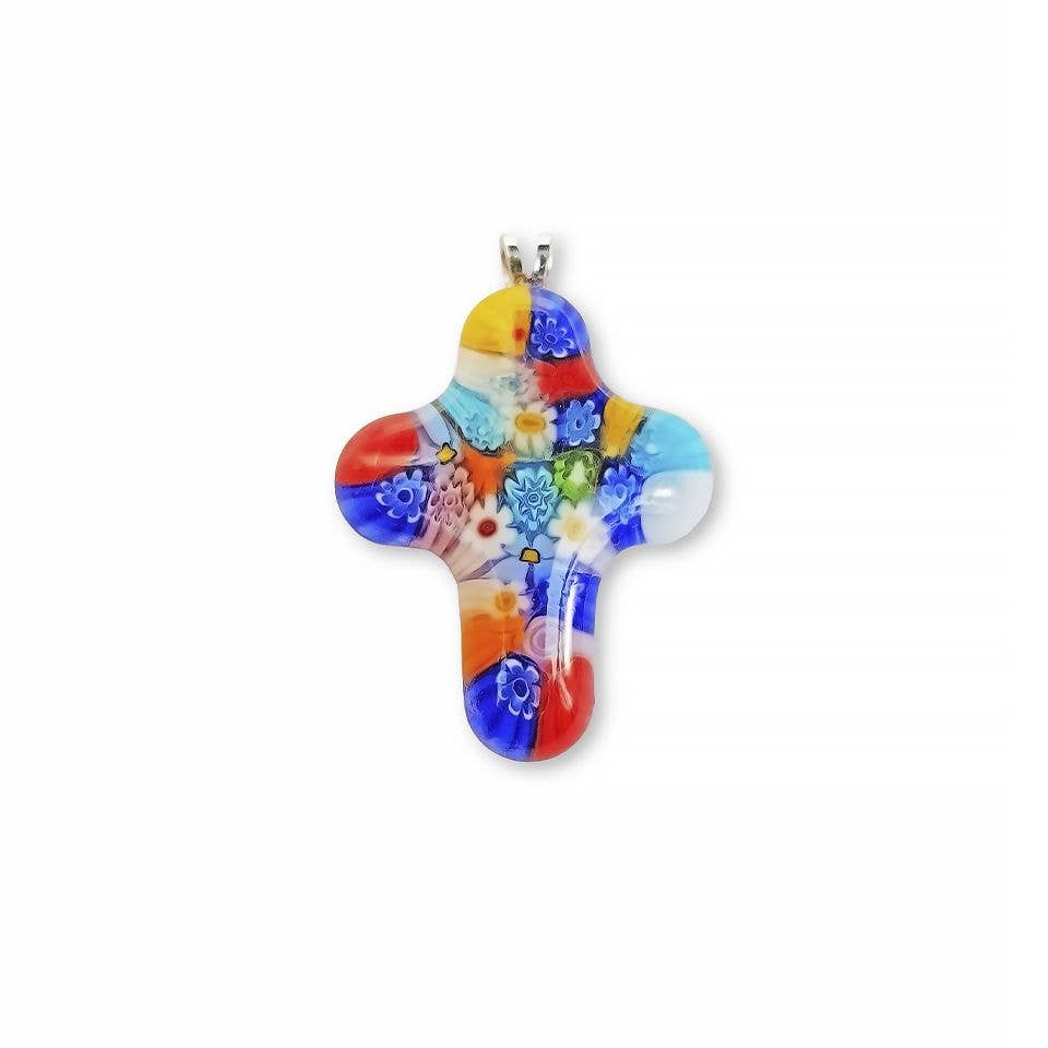 Millefiori Murano Glass Cross Pendant