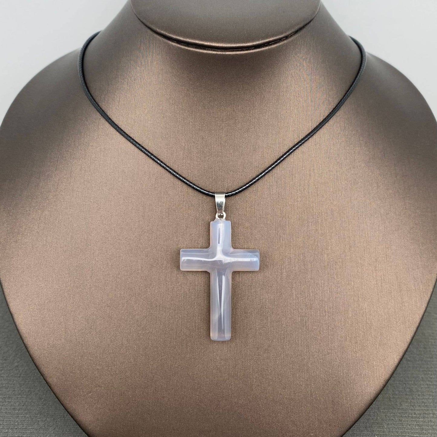 Stone Cross Waxed Cord Pendant