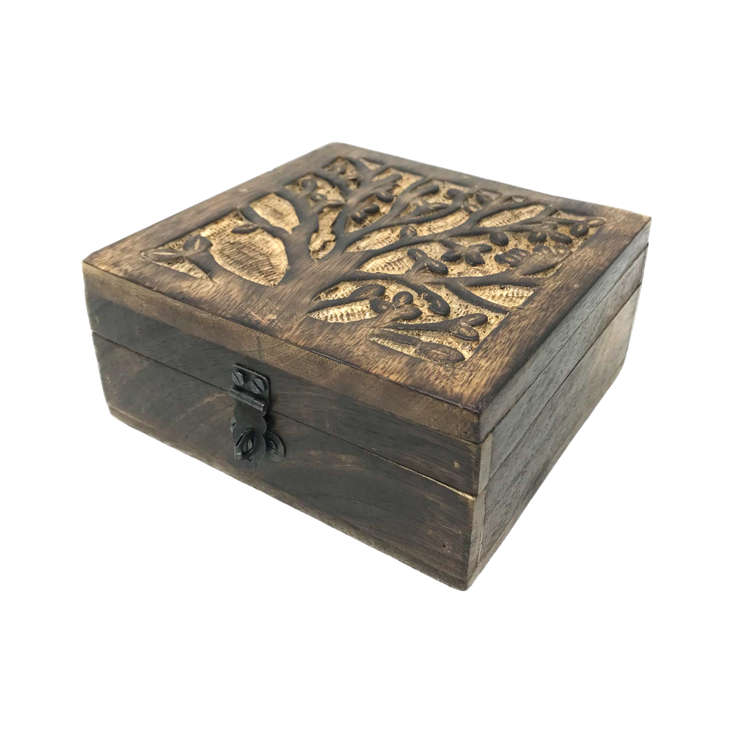Hand-Carved Wood "Tree of Life" Hinged BOX ONLY Family Gift Clearance