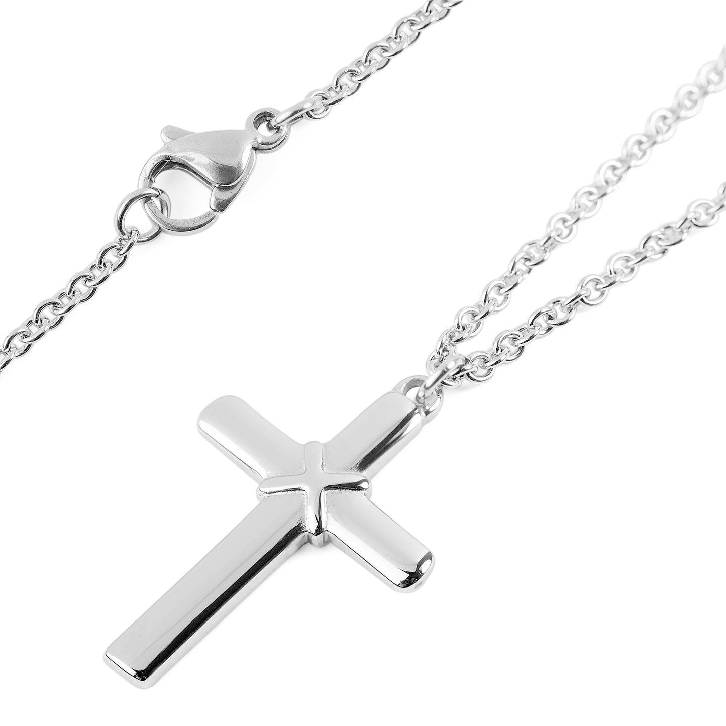 Polished Stainless Steel Cross Necklace