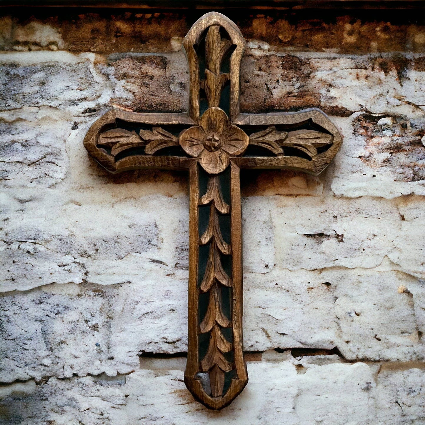 Rosemary Hand Carved Wood Wall Cross Clearance