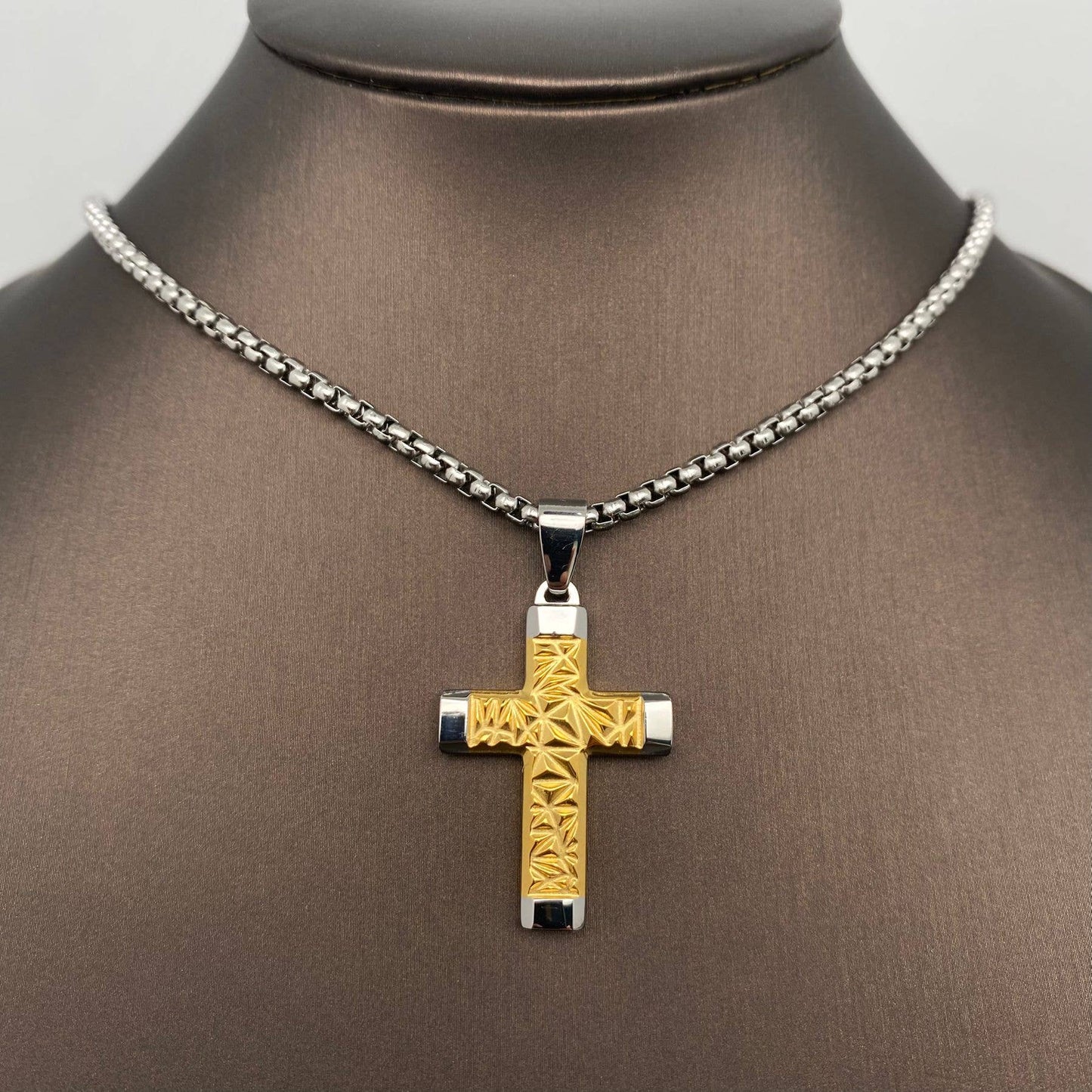 Geometric Texture Cross Pendant
