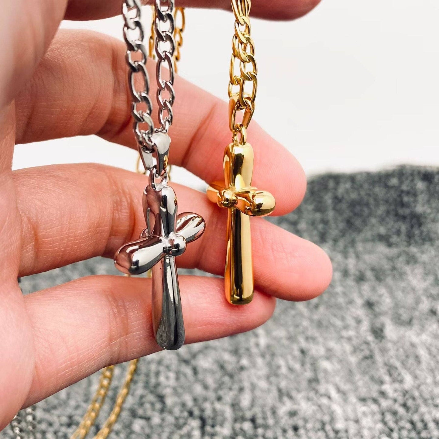 FGS - 18K Gold Plated SS Glossy Cross Charm Necklace
