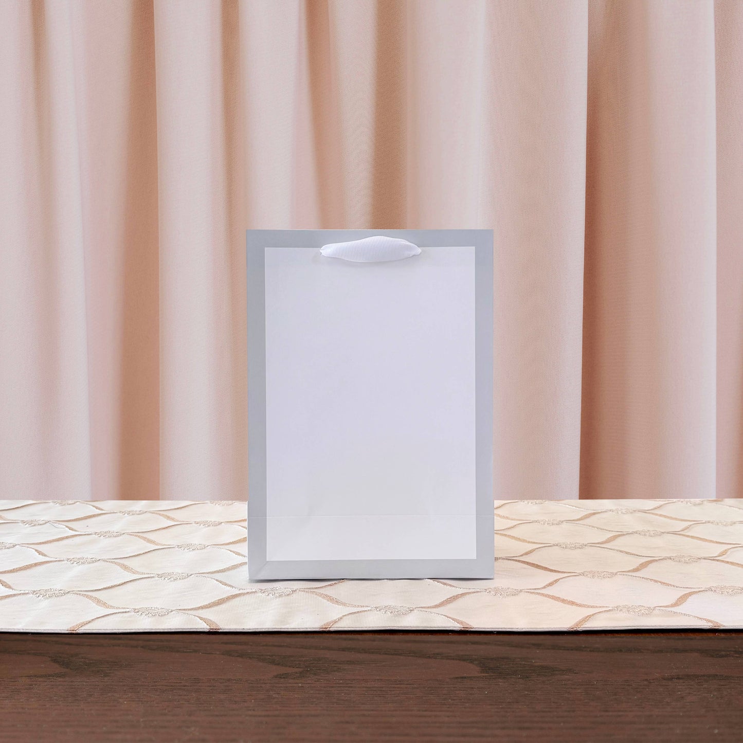 Soft Gray Border Gusset White Gift Bag