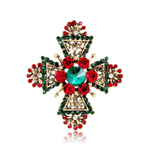 Geometric Rhinestone Cross Vintage Brooch Pin
