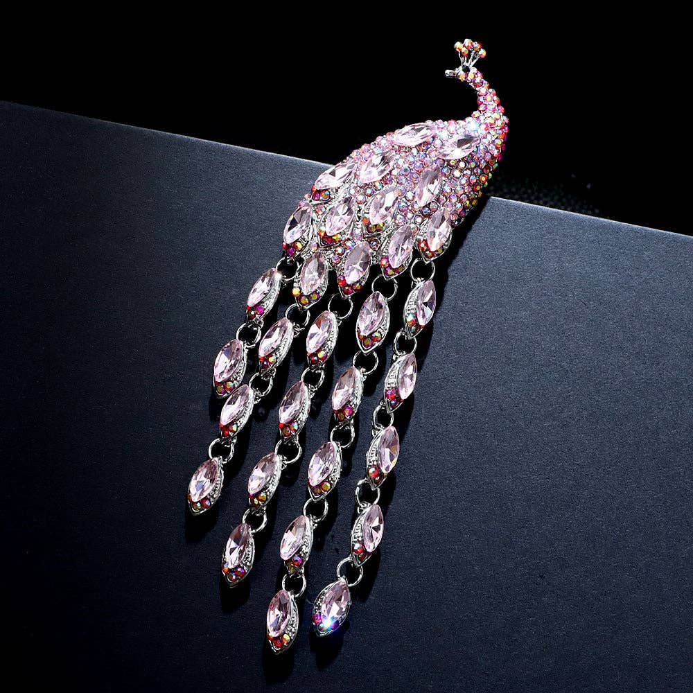 Peacock Alloy Rhinestone Brooch