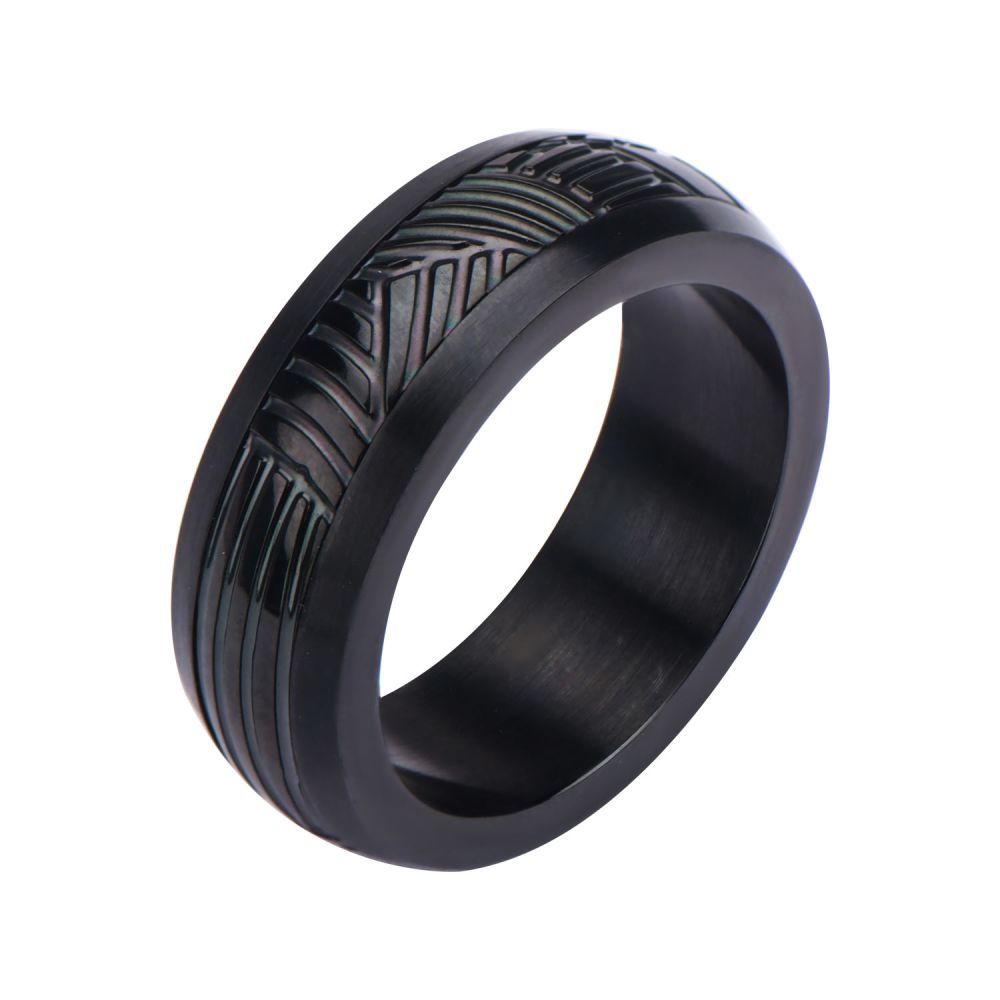 Stainless Steel Black IP Polished CNC Carving Ring