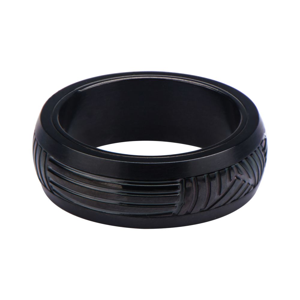 Stainless Steel Black IP Polished CNC Carving Ring