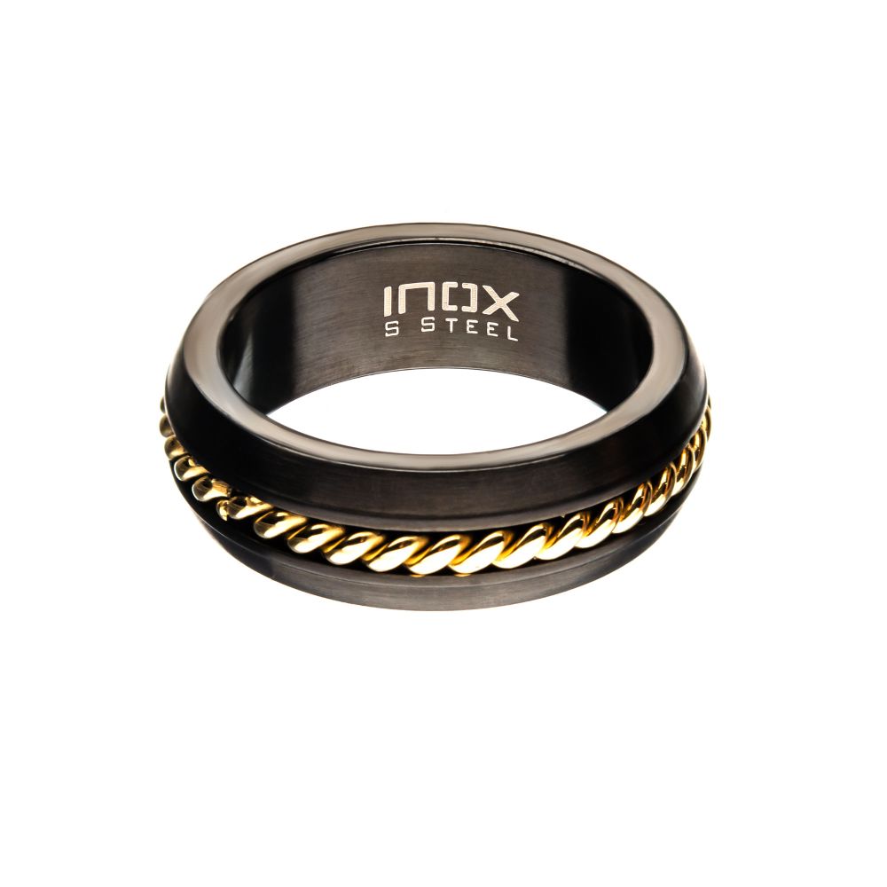 Steel Polished Gold IP Inlayed Ring