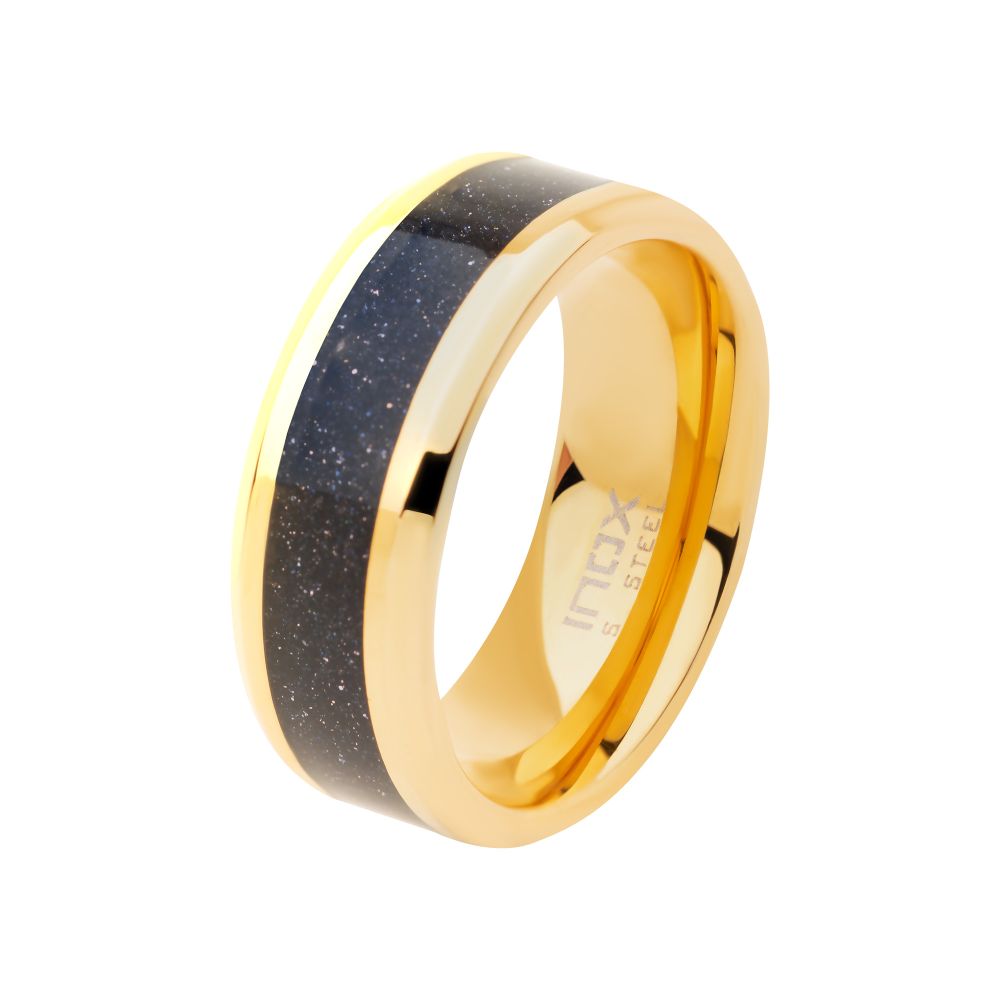 18Kt Gold IP Genuine Blue Sandstone Inlay Ring Sale