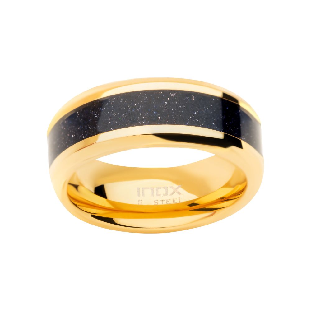 18Kt Gold IP Genuine Blue Sandstone Inlay Ring Sale