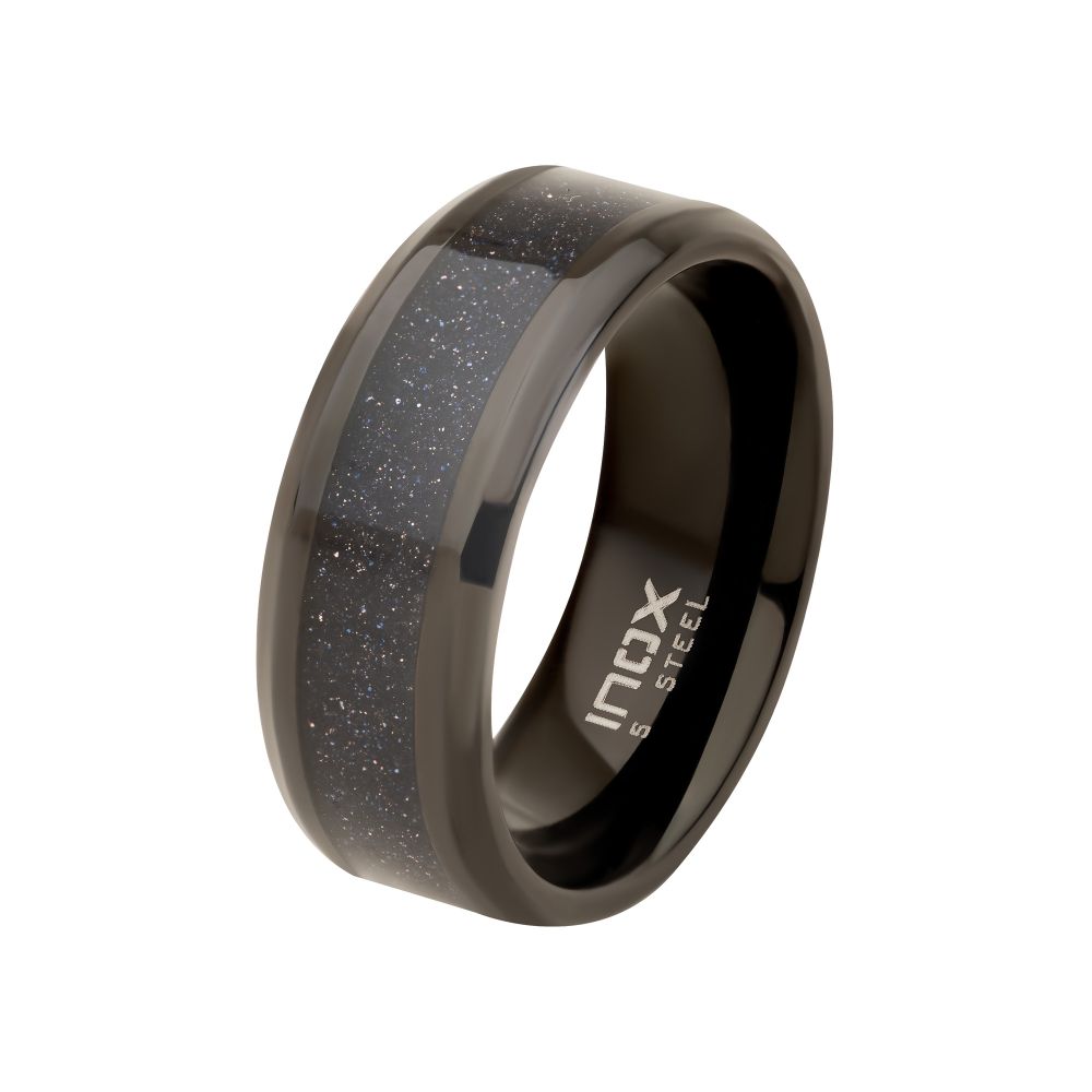 Black IP Genuine Blue Sandstone Inlay Ring Sale