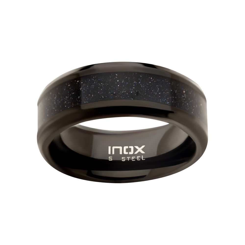 Black IP Genuine Blue Sandstone Inlay Ring Sale