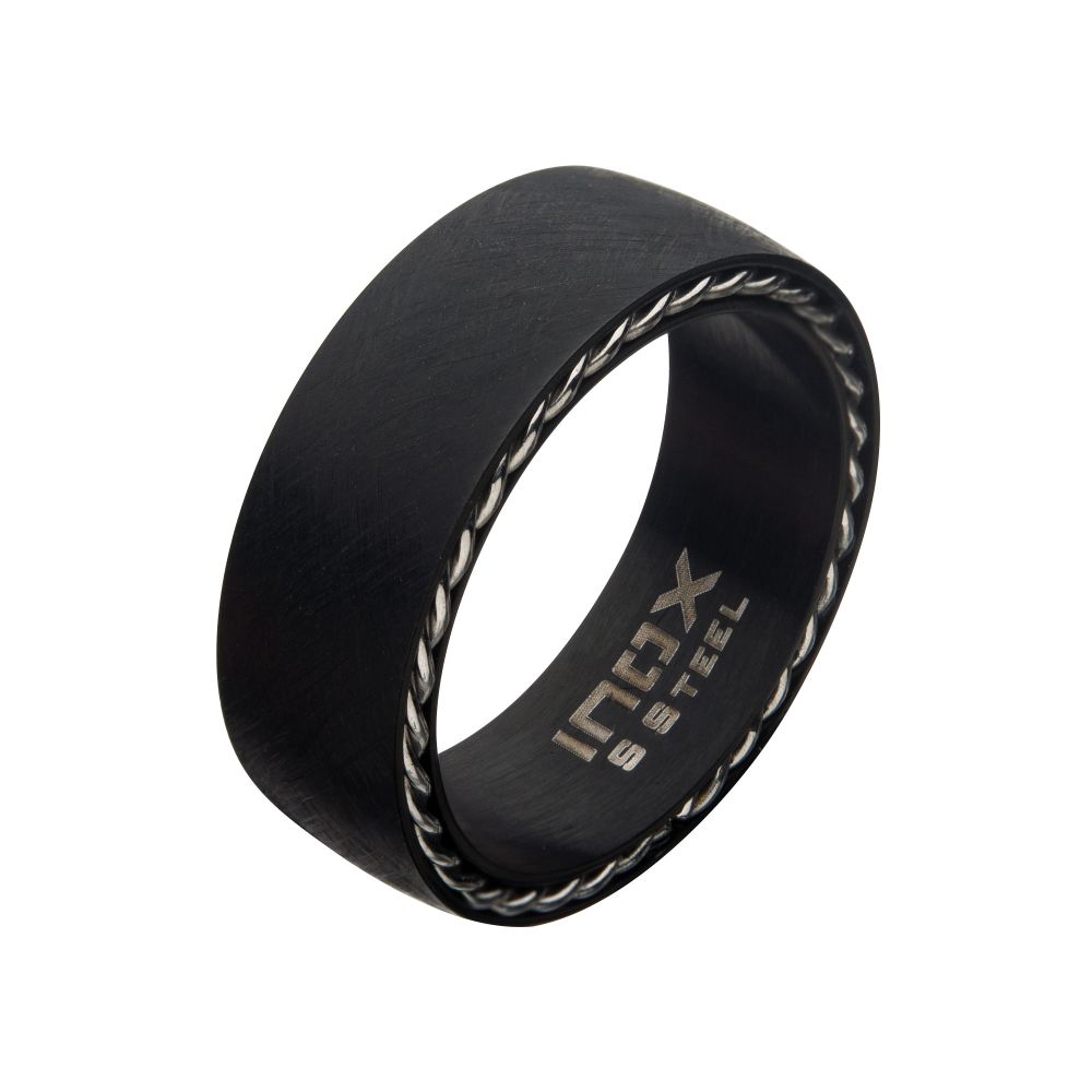 Matte Stainless Steel and Black IP Sand Finish Ring Sale