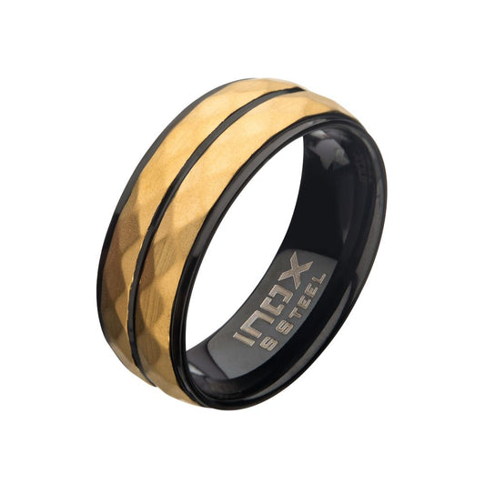 Stainless Steel with Matte Black & Gold IP Double Hammered Ring Sale