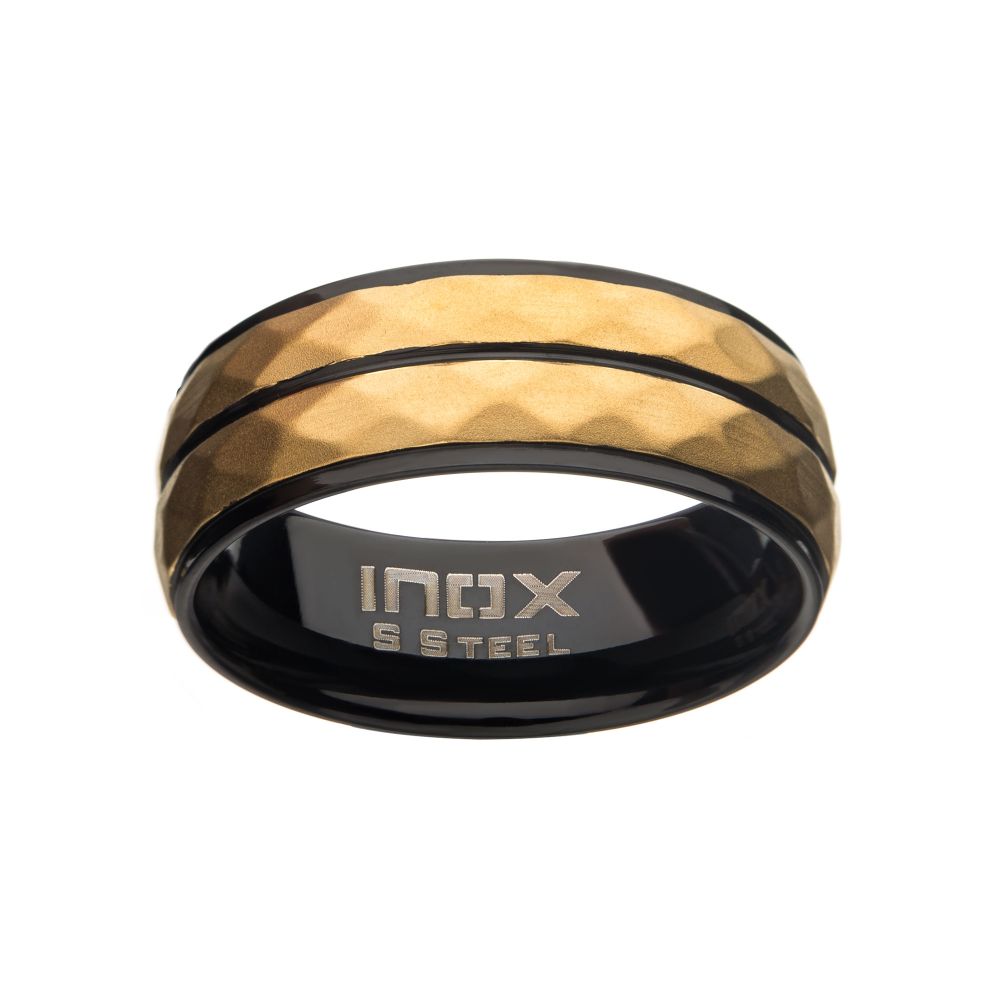 Stainless Steel with Matte Black & Gold IP Double Hammered Ring Sale