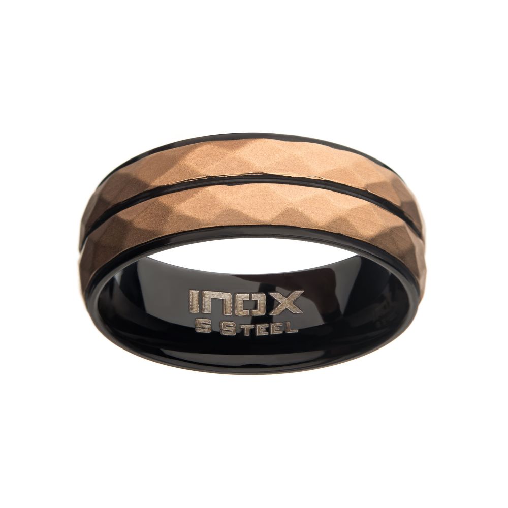 Stainless Steel with Matte Black & Rose Gold IP Double Hammered Ring Sale