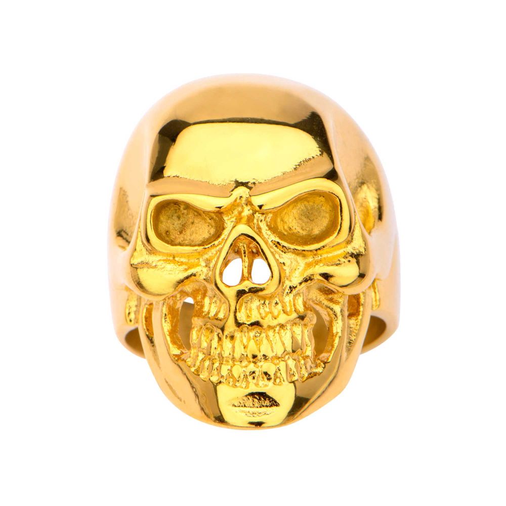 Gold IP High Polished Front Face Skull Ring Sale