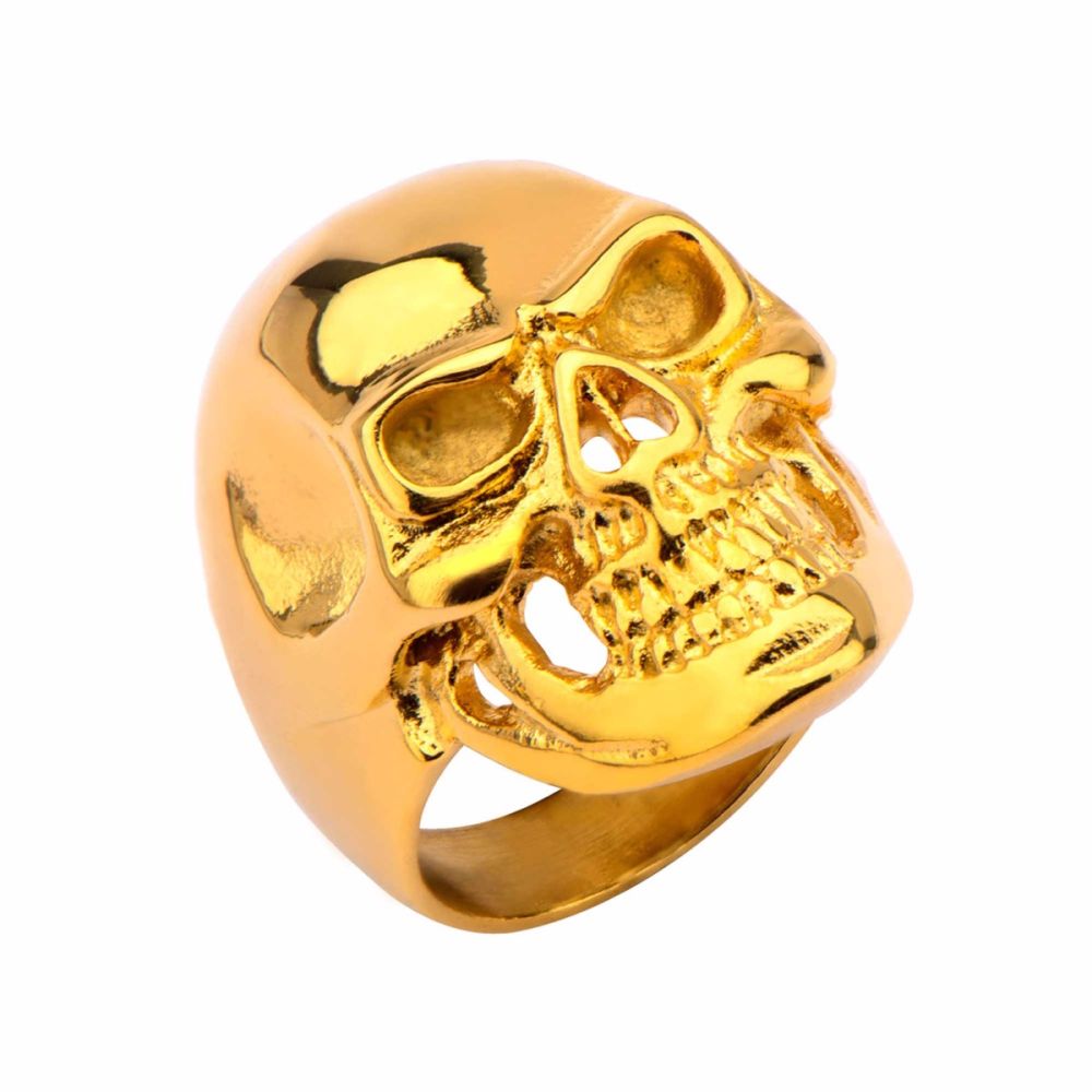 Gold IP High Polished Front Face Skull Ring Sale