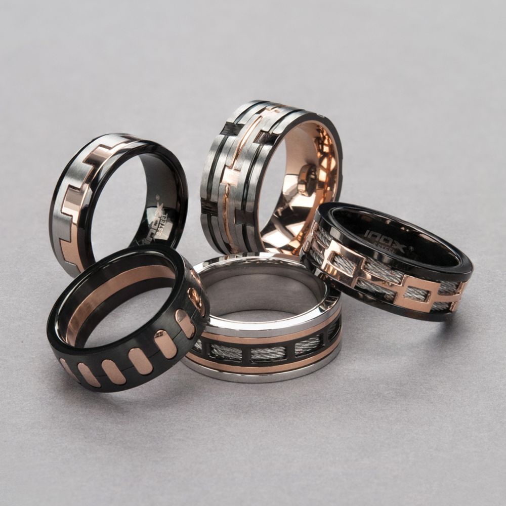 Stainless Steel Cable Rose Gold IP & Black IP Window Ring