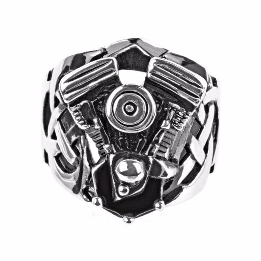 Black Oxidized Ring with Large Engine Look Sale