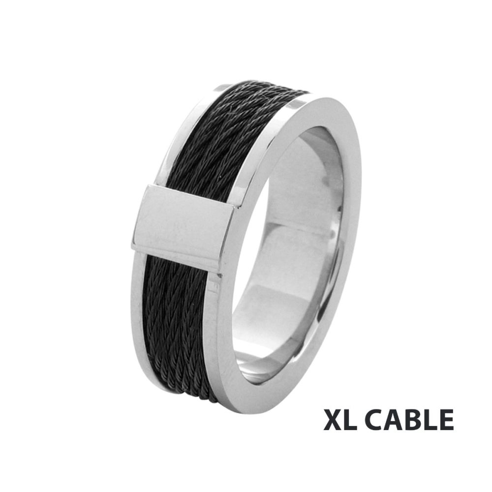 Steel Black Cable Inlayed Comfort Fit Ring Sale