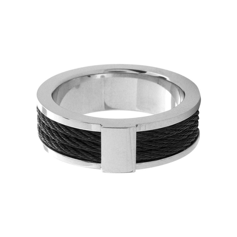 Steel Black Cable Inlayed Comfort Fit Ring Sale