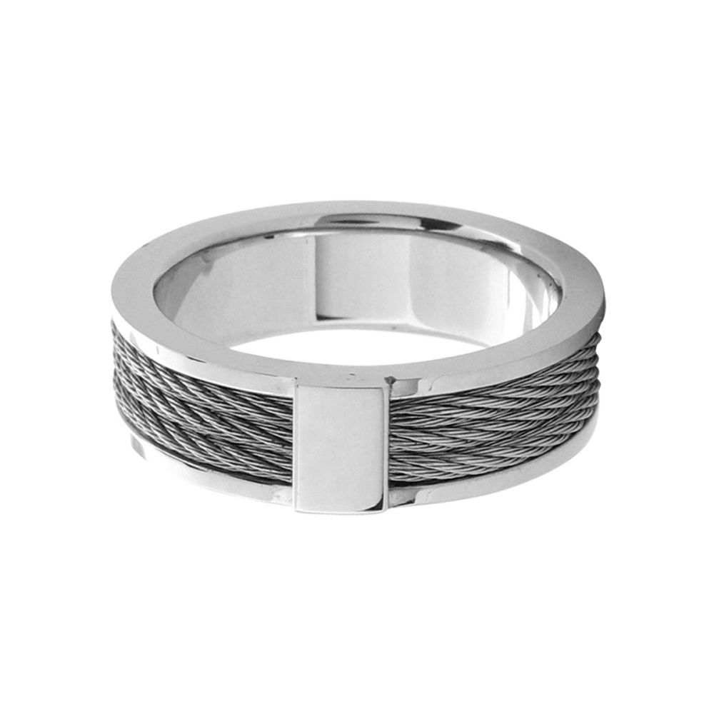 Steel Cable Inlayed Comfort Fit Ring Sale