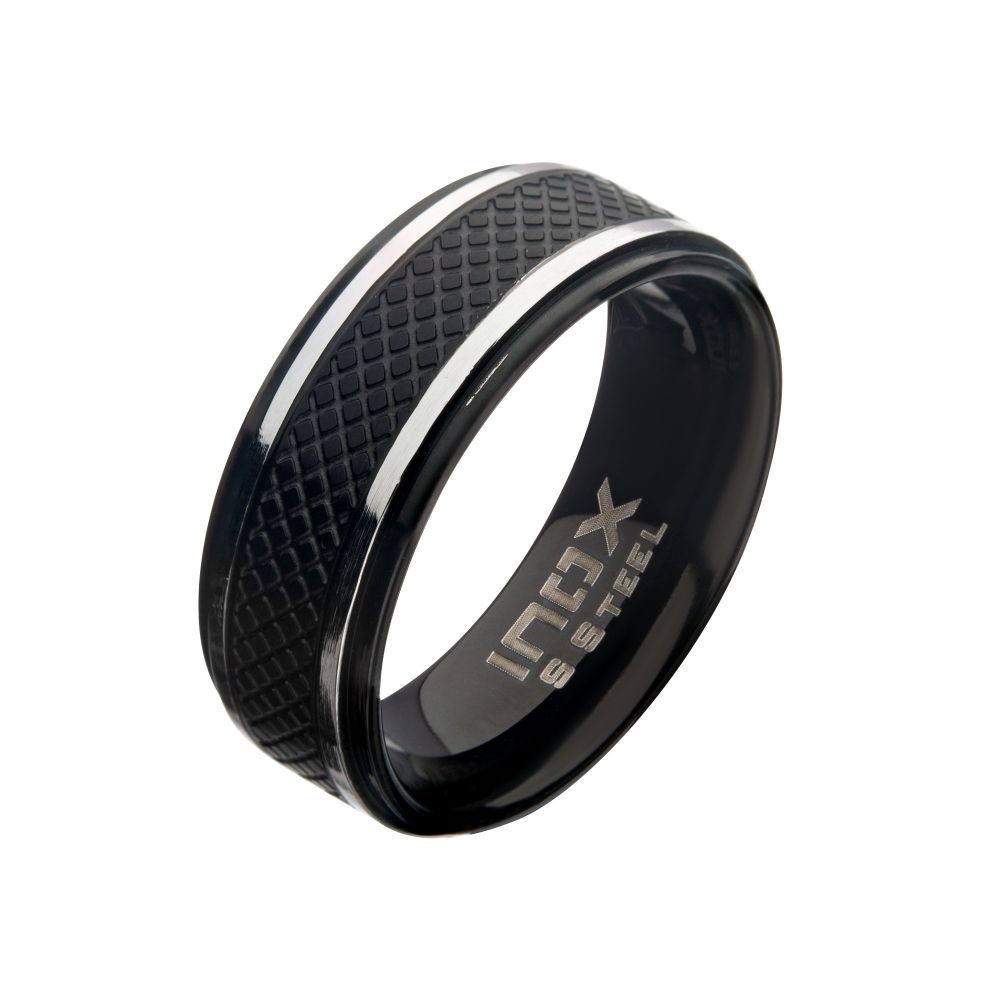 Matte Stainless Steel & Black IP Quilt Ring Sale