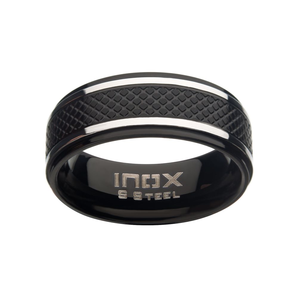 Matte Stainless Steel & Black IP Quilt Ring Sale