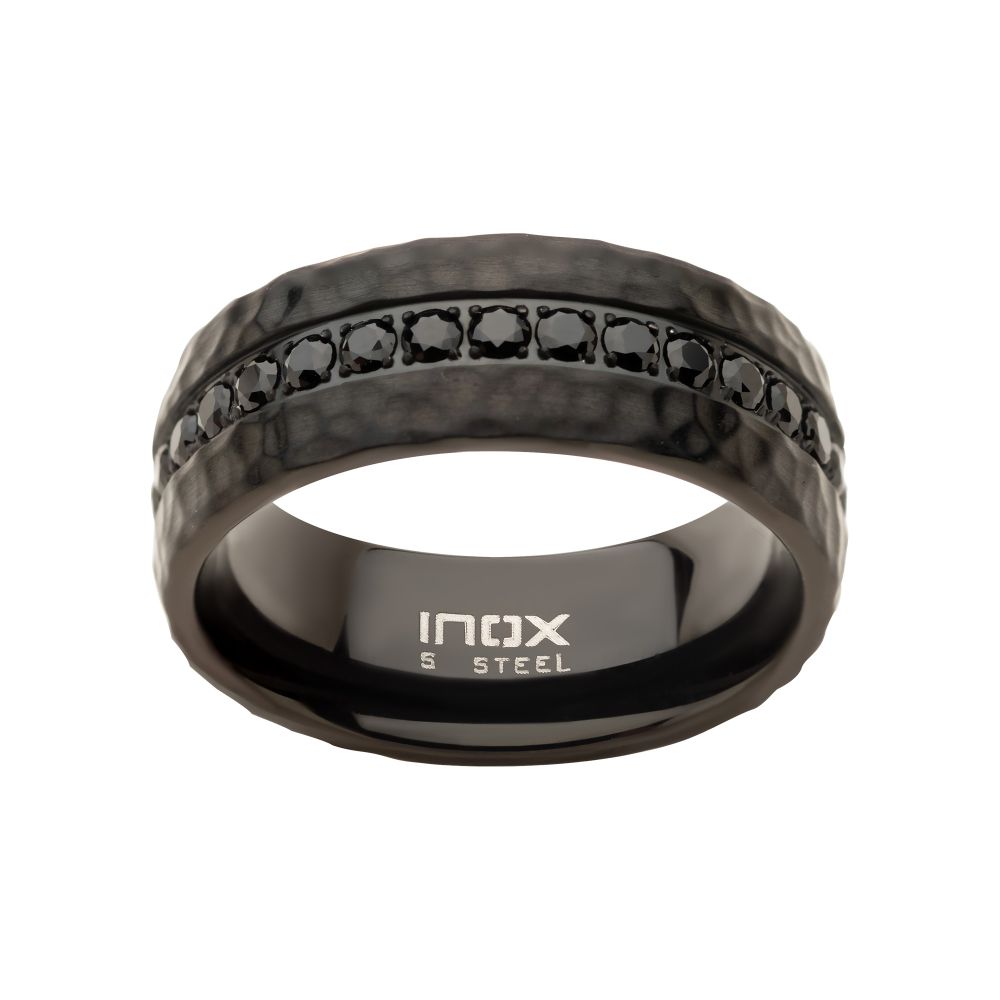 Black IP with CNC Set Black CZ Hammered Ring Sale