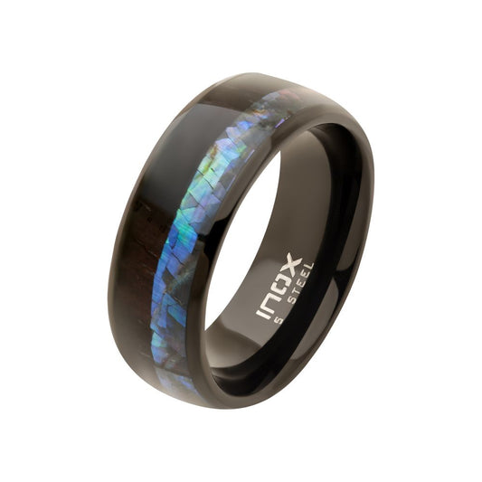 Black IP Abalone Shell & Ebony Wood Inlay Ring Sale