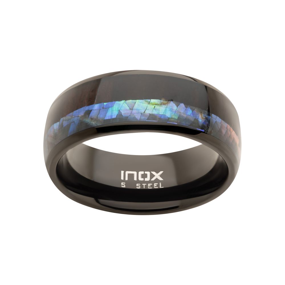 Black IP Abalone Shell & Ebony Wood Inlay Ring Sale