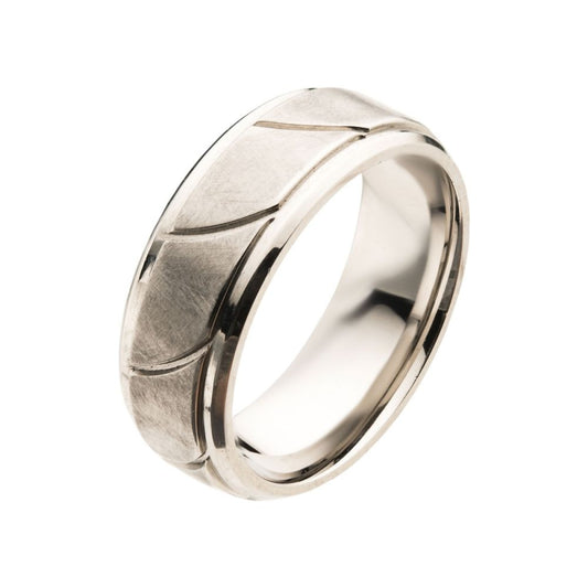 Steel Brushed with Grooves Beveled Ring Sale