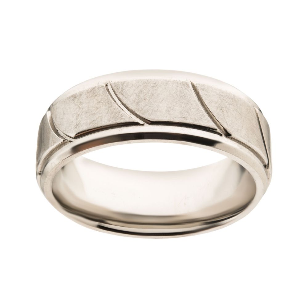 Steel Brushed with Grooves Beveled Ring Sale