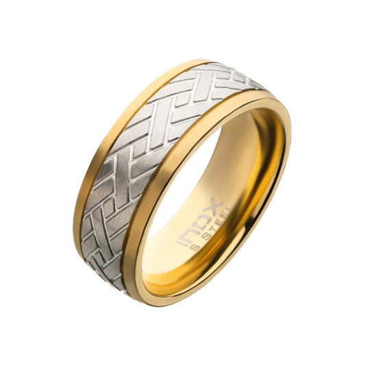 Gold IP Edge with Steel Weave Ring Sale