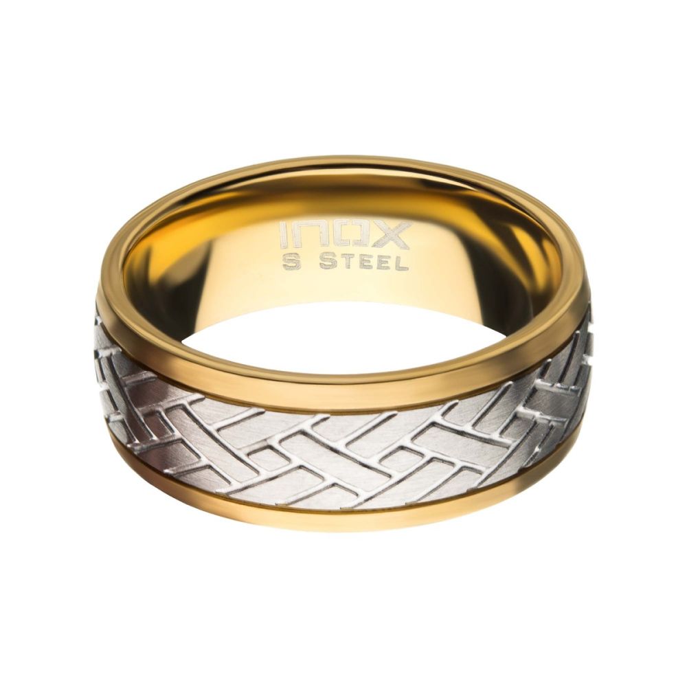 Gold IP Edge with Steel Weave Ring Sale