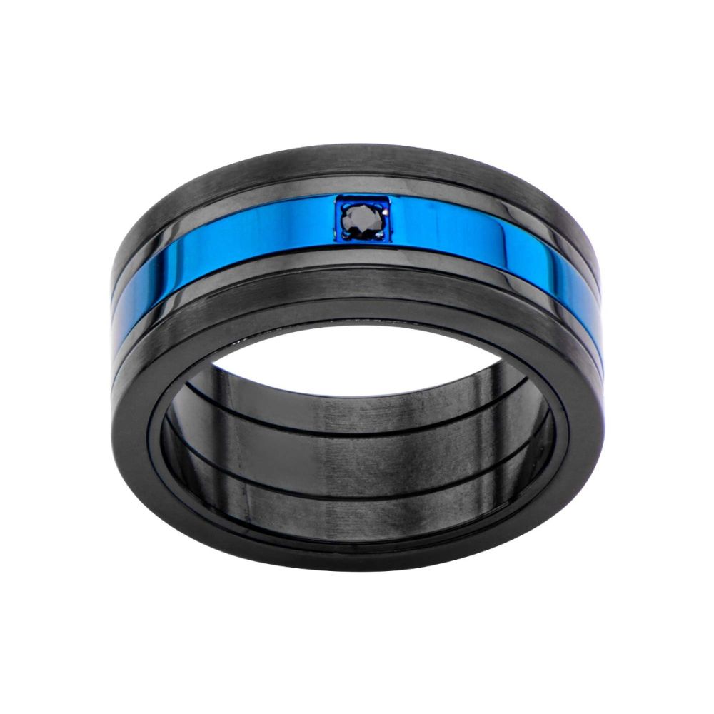 Matte Black & Blue IP w/ Black CZ Ring Sale