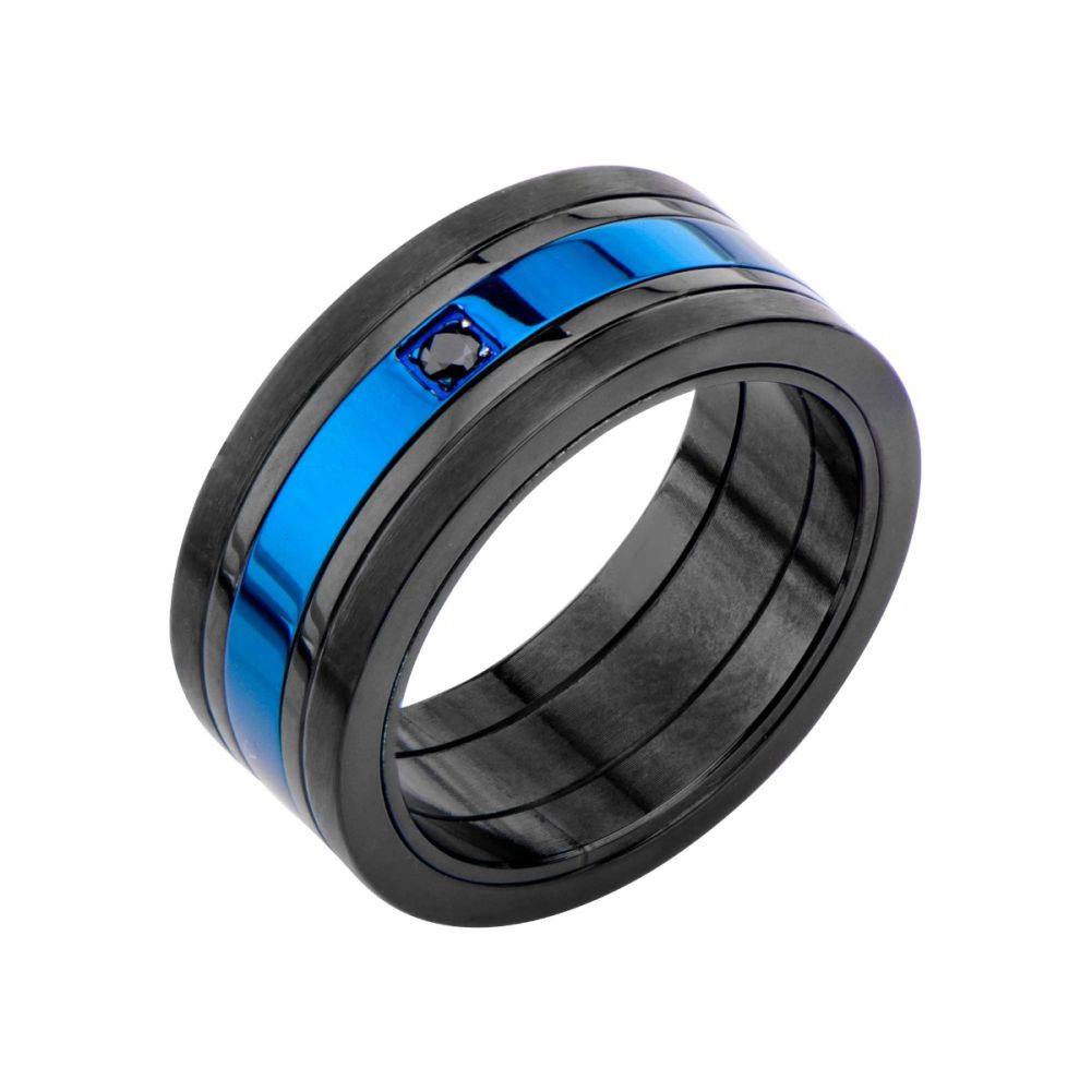 Matte Black & Blue IP w/ Black CZ Ring Sale